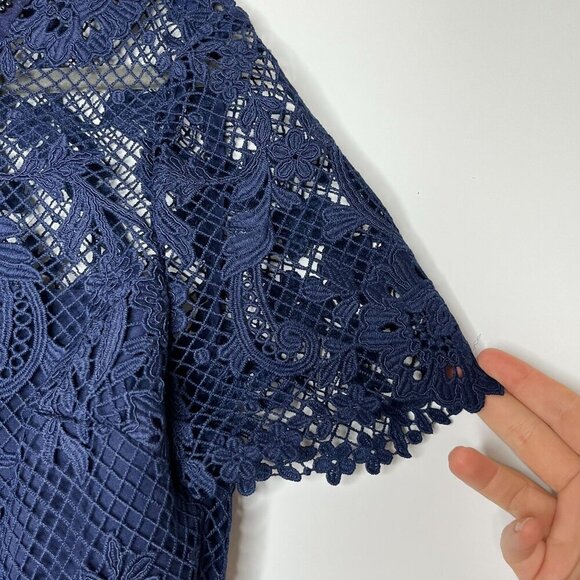 Self Portrait Lace Embellished Mini Dress Navy Blue Size 8 NWT - Picture 6 of 11